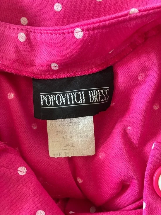 Vintage 80's Pink Polka Dot Button Front Dress Size L - Picture 9 of 10